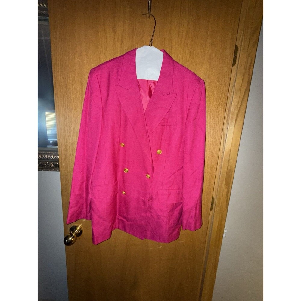 Womens 14 Double Breasted Pink Blazer Gold Crest Buttons Office Business Casual - Picture 8 of 8